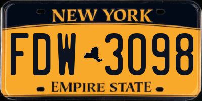 NY license plate FDW3098