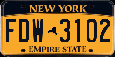 NY license plate FDW3102