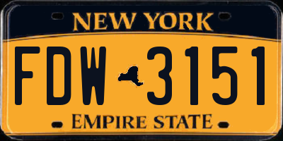 NY license plate FDW3151