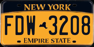 NY license plate FDW3208