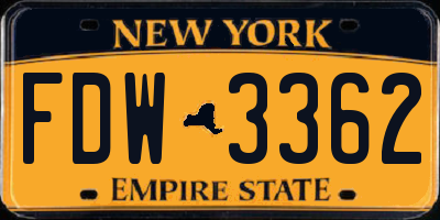 NY license plate FDW3362