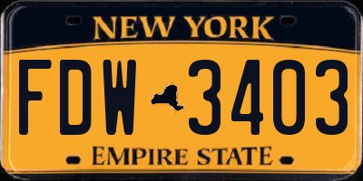NY license plate FDW3403