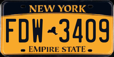 NY license plate FDW3409