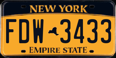 NY license plate FDW3433