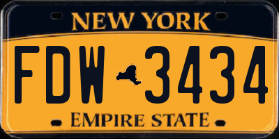 NY license plate FDW3434