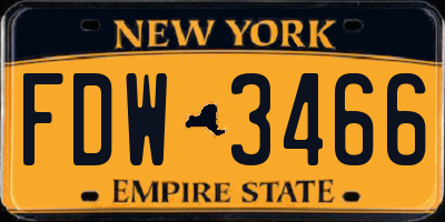 NY license plate FDW3466