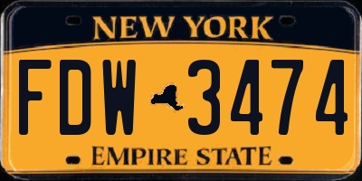 NY license plate FDW3474