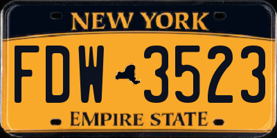 NY license plate FDW3523