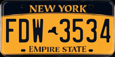 NY license plate FDW3534