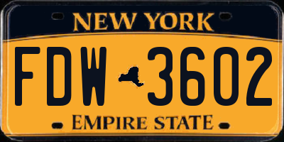 NY license plate FDW3602