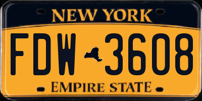 NY license plate FDW3608