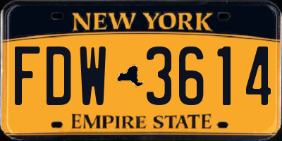 NY license plate FDW3614