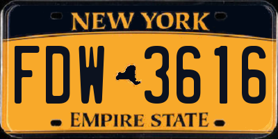 NY license plate FDW3616