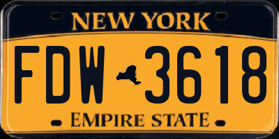 NY license plate FDW3618