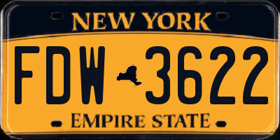 NY license plate FDW3622