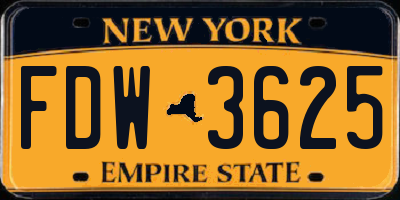 NY license plate FDW3625