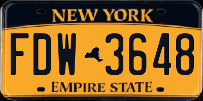 NY license plate FDW3648
