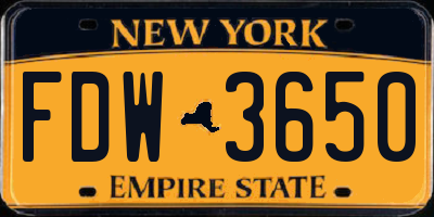 NY license plate FDW3650