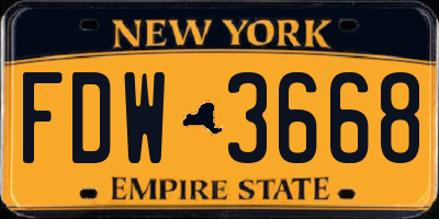 NY license plate FDW3668