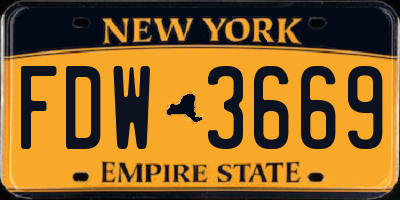 NY license plate FDW3669