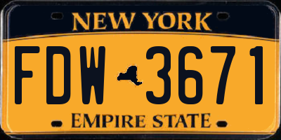 NY license plate FDW3671