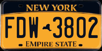 NY license plate FDW3802