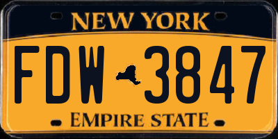 NY license plate FDW3847