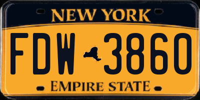 NY license plate FDW3860