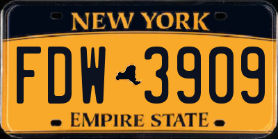 NY license plate FDW3909