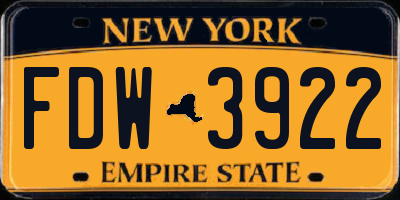 NY license plate FDW3922