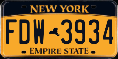 NY license plate FDW3934