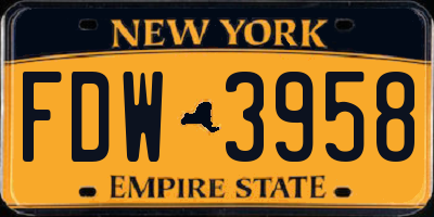 NY license plate FDW3958
