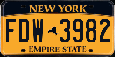 NY license plate FDW3982