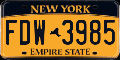 NY license plate FDW3985