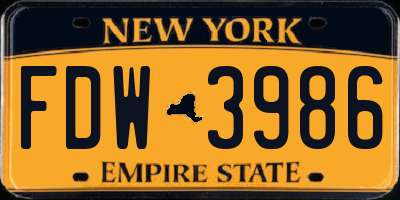 NY license plate FDW3986