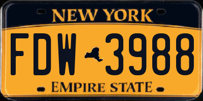 NY license plate FDW3988