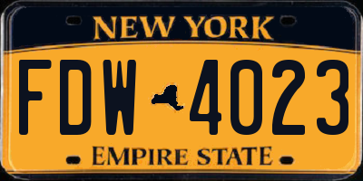 NY license plate FDW4023