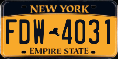 NY license plate FDW4031