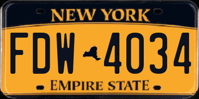 NY license plate FDW4034
