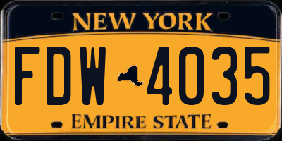 NY license plate FDW4035
