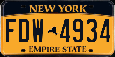 NY license plate FDW4934