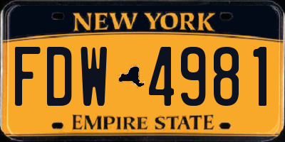 NY license plate FDW4981
