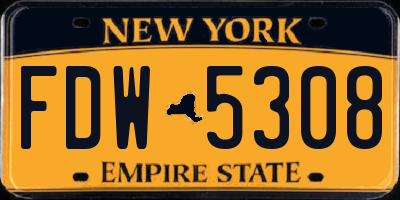 NY license plate FDW5308