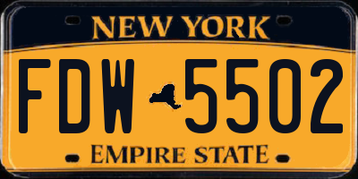 NY license plate FDW5502