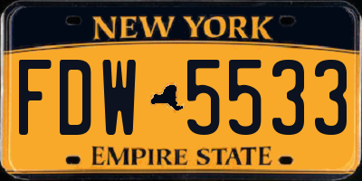 NY license plate FDW5533