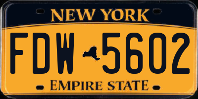 NY license plate FDW5602