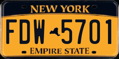 NY license plate FDW5701