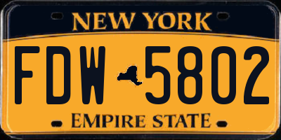 NY license plate FDW5802