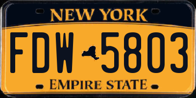 NY license plate FDW5803