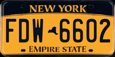 NY license plate FDW6602